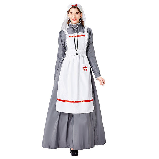 Damen nan historisches Krankenschwesternkostüm mit Schürze und Kopftuch Shop Nory