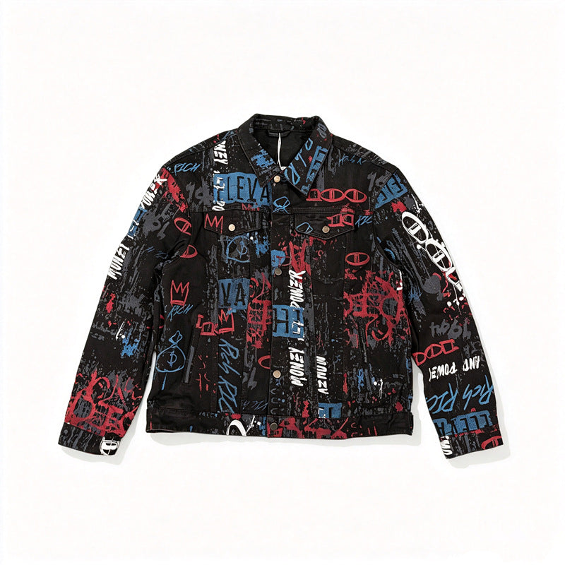 Herren Stilvolle Graffiti-Jeansjacke Shop Nory