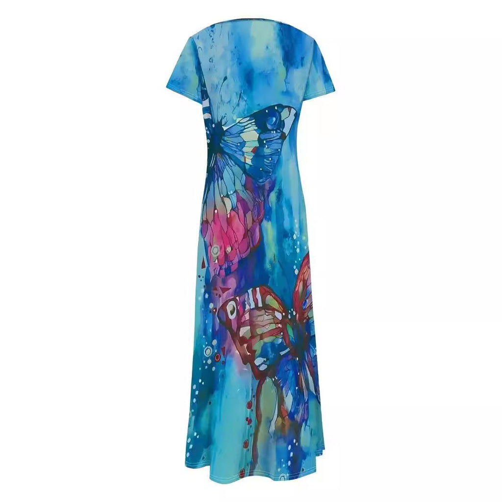 Damen Maxikleid mit buntem Schmetterlingsdruck Shopnory