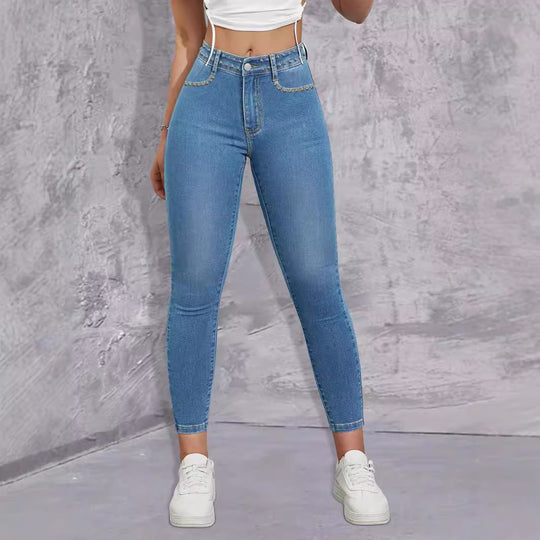 Damen Hochtaillierte Skinny-Jeans mit Strassbesatz und knöchellangem Schnitt Shop Nory