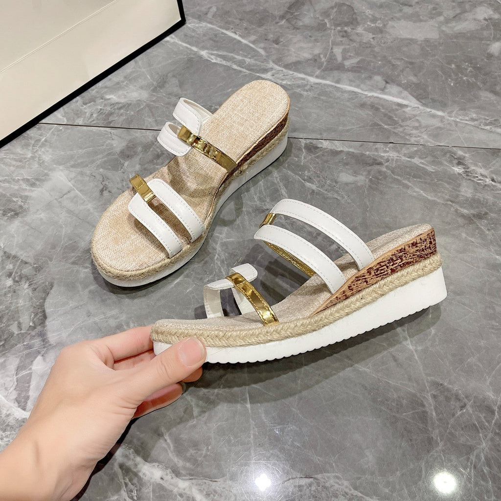 Damen Wedge-Sandalen mit eleganten Riemen und verstellbarem Schnallenverschluss Shopnory