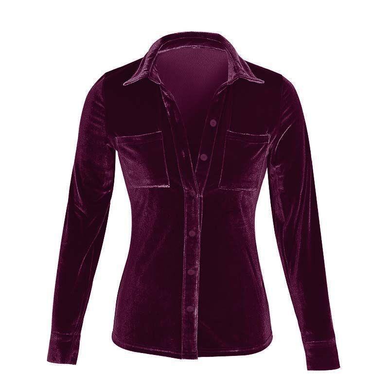 Damen Satin Bluse mit dekorativen Brusttaschen