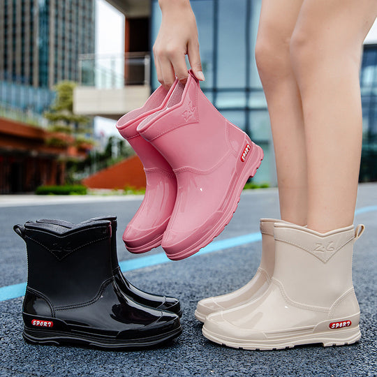 Damen Ankle‑Gummistiefel im Chelsea‑Stil mit glänzender Schutzschicht und griffiger Profilsohle Shop Nory
