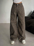 Damen Weit geschnittene Leoparden-Jeans im lässigen Stil