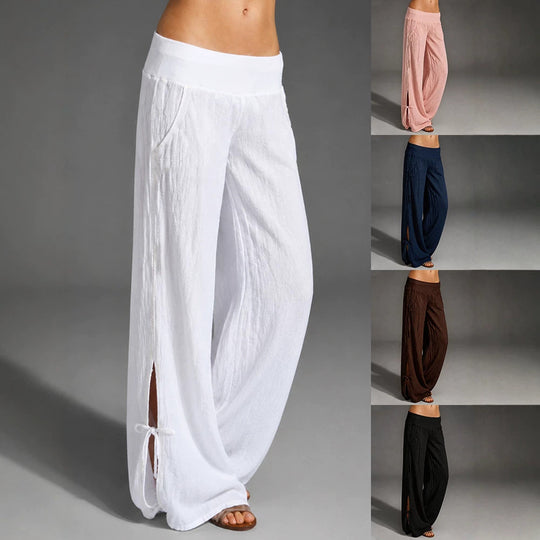 Damen Leichte Leinenhose mit weitem Bein und elastischem Bund Shop Nory