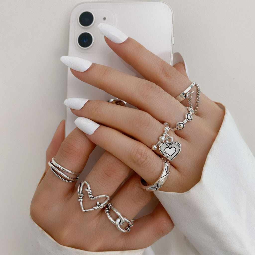 Damen Ring-Set mit filigranen Herz- und minimalistischen Designs Shop Nory