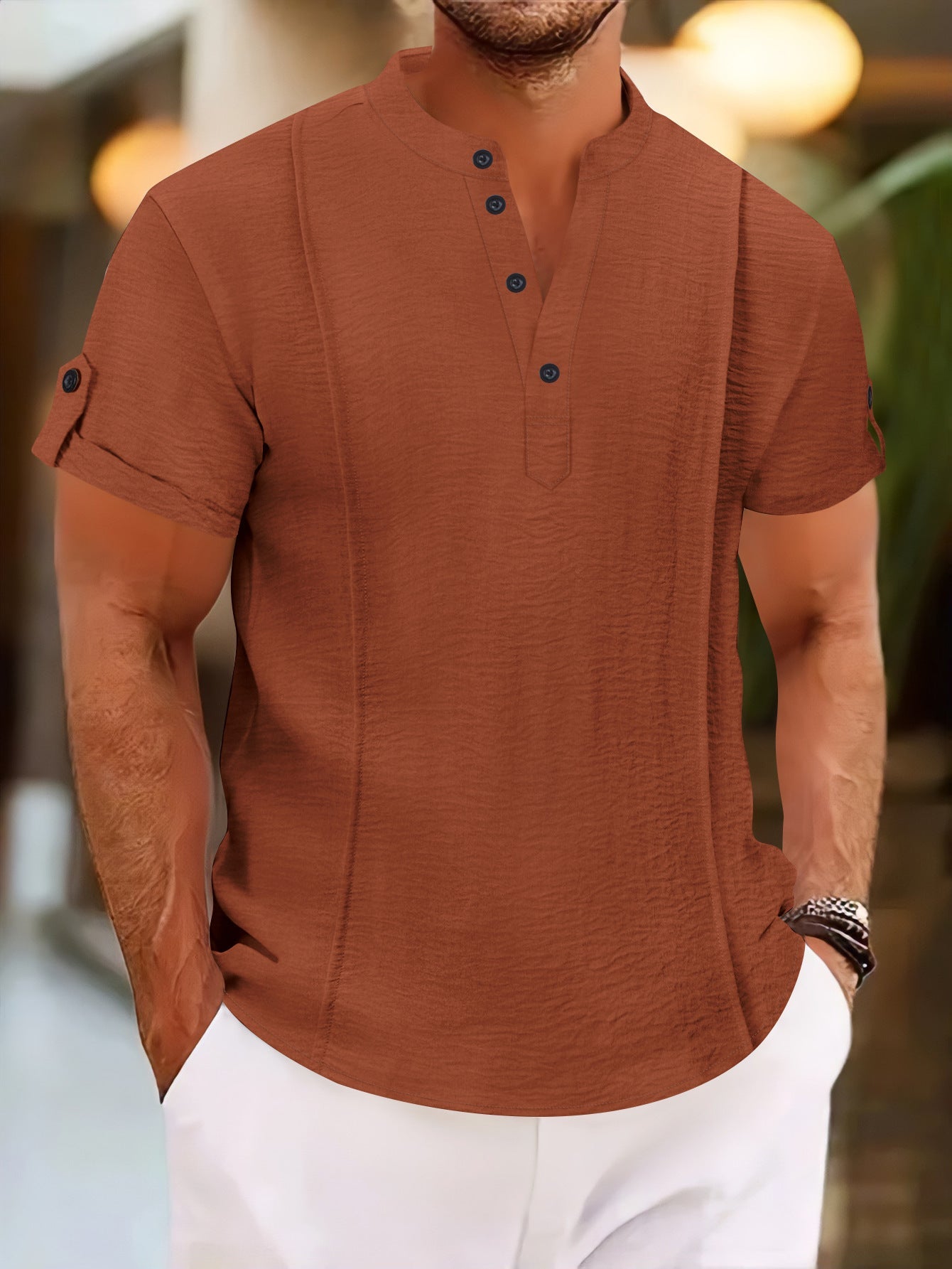 Herren Kurzarm Hemd mit eleganter Knopfleiste und strukturiertem Design