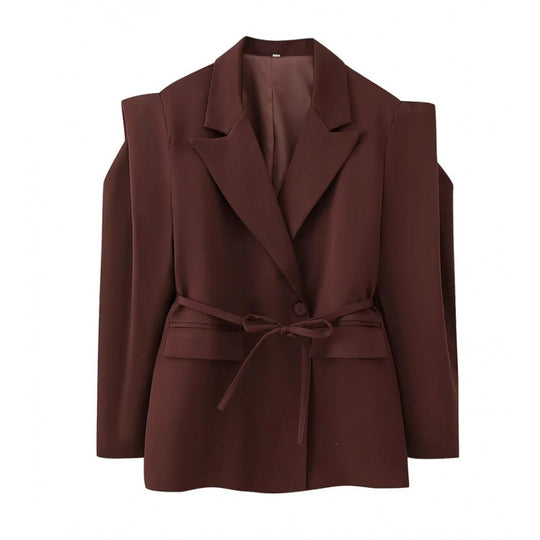 Damen Taillierter Blazer mit zarter Bindeband-Taille, betonter Schulterpartie und Pattentaschen Shop Nory