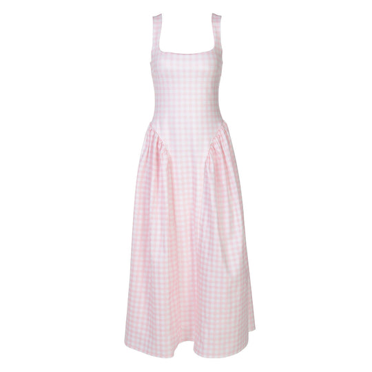 Damen Sommerliches Maxikleid mit Karo-Design und seitlichen Raffungselementen