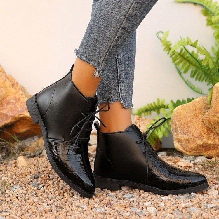 Damen modische stiefeletten mit glänzenden Akzenten und Schnürung
