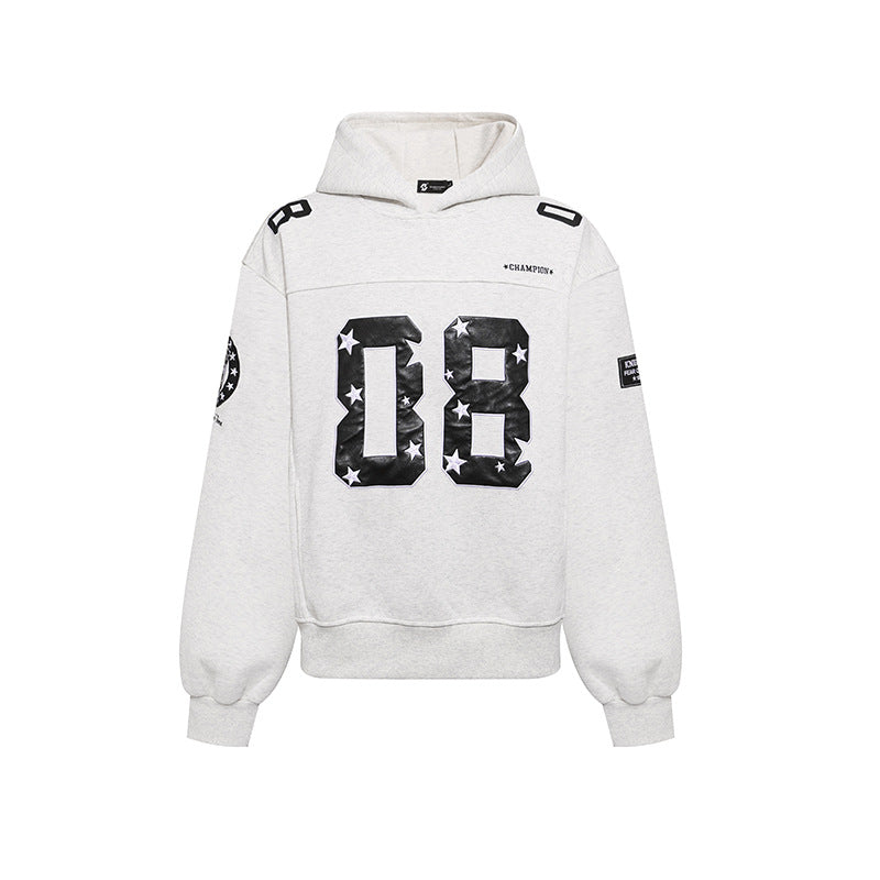 Damen Oversize Kapuzen-Sweatshirt mit großflächigem Zahlendruck und Sternapplikationen Shop Nory