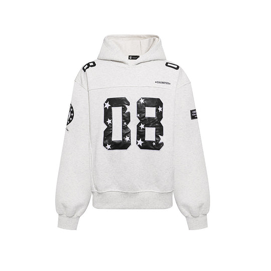 Damen Oversize Kapuzen-Sweatshirt mit großflächigem Zahlendruck und Sternapplikationen Shop Nory