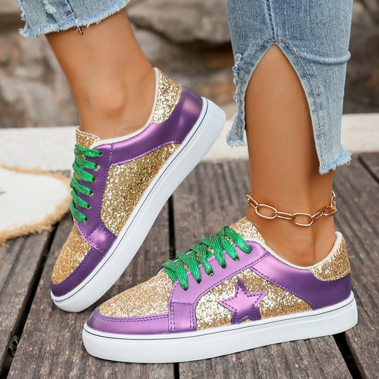 Damen modische Plateausneaker mit Glitzerpanelen, Sternapplikation und gepolsterter Komfortsohle Shop Nory