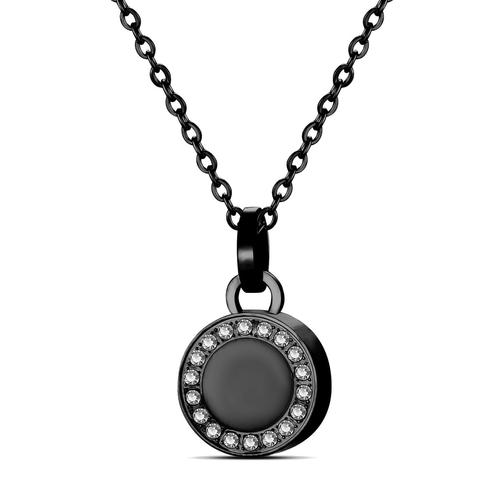 Damen Halskette mit runder Medaillon-Anhänger und funkelnden Kristallen Shop Nory