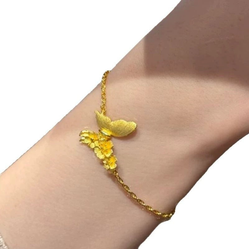 Damen Halskette mit kunstvollem Schmetterlings- und Blumenanhänger Shop Nory