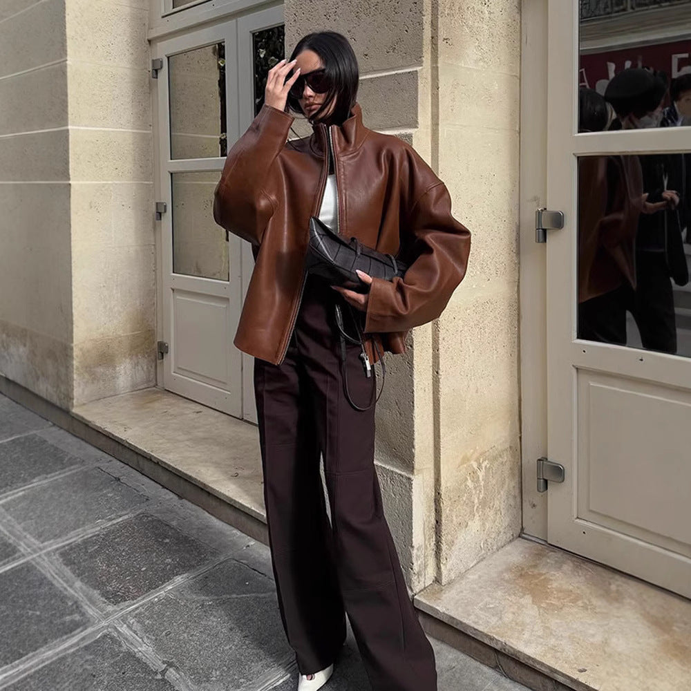 Damen Oversized Lederblouson mit soften Teddy-Innenfutter und Verdeckt-Reißverschluss Shop Nory