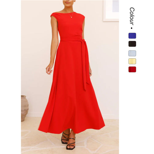 Damen Maxikleid mit schickem asymmetrischen Ausschnitt und eleganter Schleife