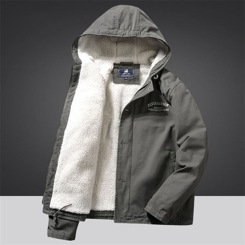 Herren Canvas‑Hoodie‑Parka mit durchgehendem Teddyfleece‑Futter und Kordelzug Shop Nory