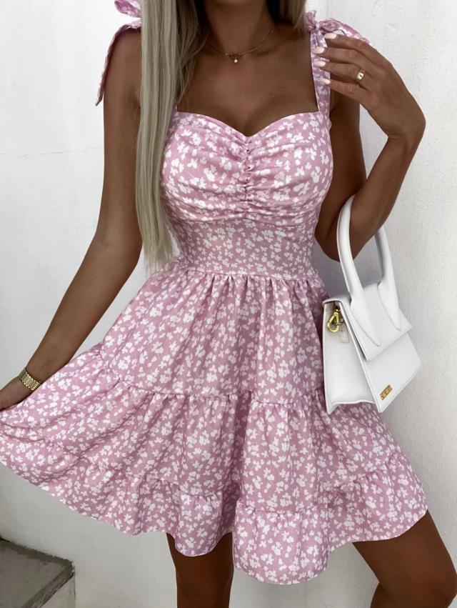 Damen Sommerliches Blümchenkleid mit taillierten Rüschendetails