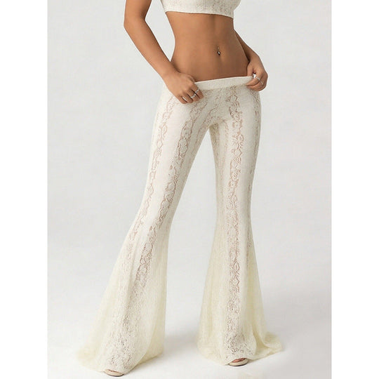 Damen Elegante Spitzenhose im Flared-Design