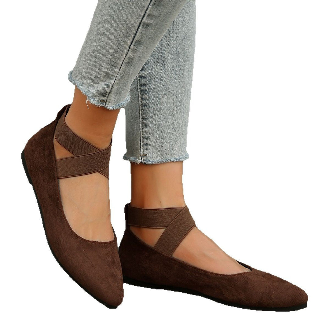 Damen Ballerina-Schuhe mit elastischen Kreuzbändern und rutschfester Sohle