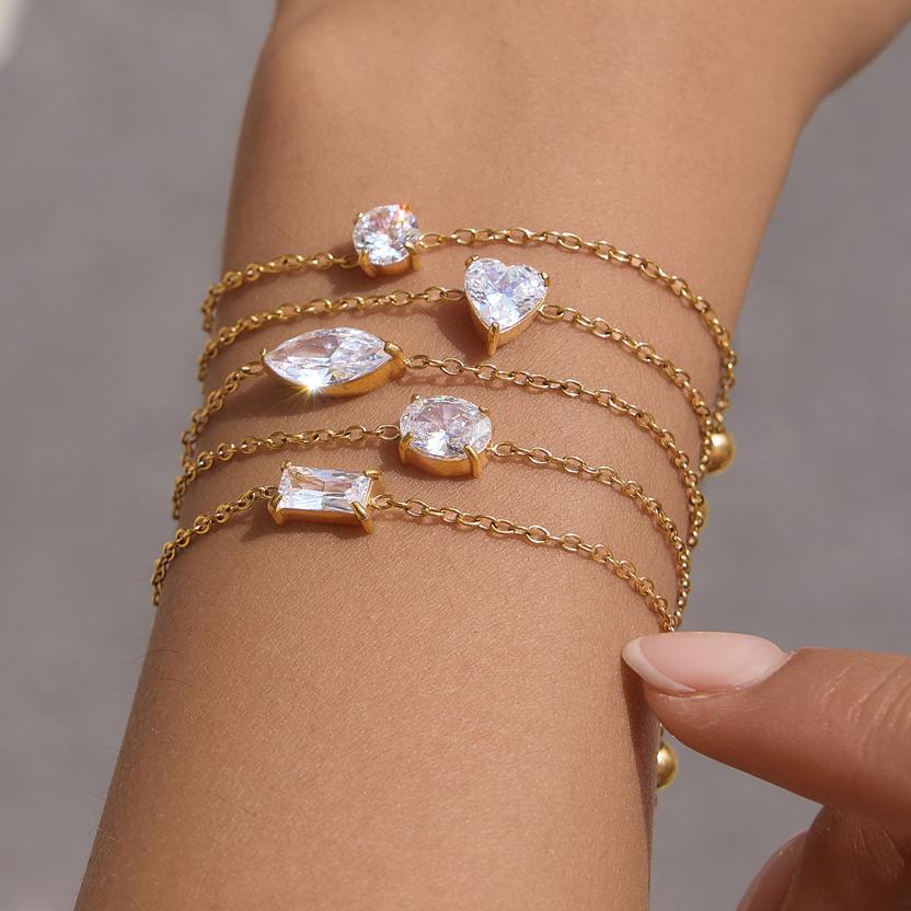 Damen Fußkettchen mit funkelndem Zirkonia und hypoallergenem Edelstahl Shop Nory
