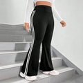 Damen Sportliche Flared Leggings mit elastischem hohen Bund und seitlichen Streifen Shopnory