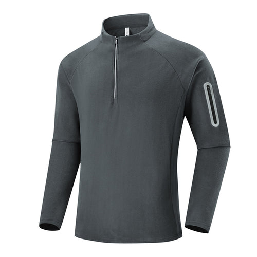Herren Fleece-Halbzip-Trainingsshirt mit Stehkragen und Ärmel-Reißverschlusstasche Shop Nory