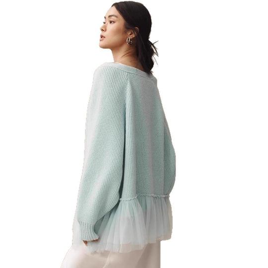 Damen Modischer Strickpullover mit Tülldetails