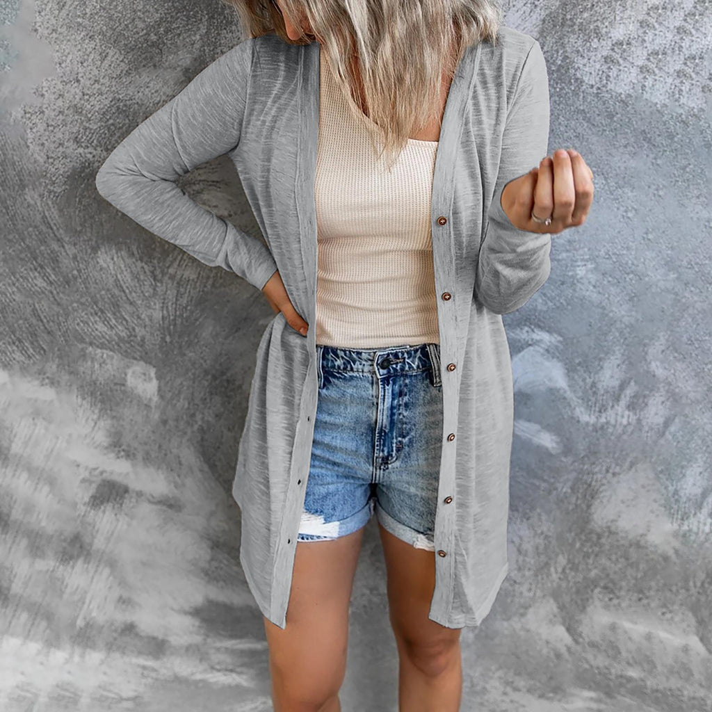 Damen Lange Strickjacke mit Knopfleiste und lässigem Schnitt
