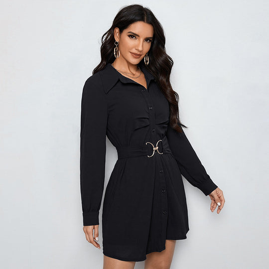 Damen Hemdblusenkleid mit figurbetonendem Taillengürtel und dekorativer Doppelschnalle Shop Nory
