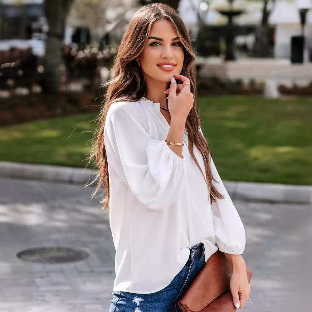 Damen elegante Bluse mit V-Ausschnitt