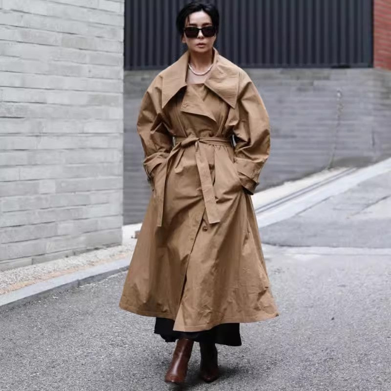 Damen Voluminöser Trenchcoat im Oversize-Look mit weitem Wasserfallkragen und Taillenbindegürtel Shop Nory
