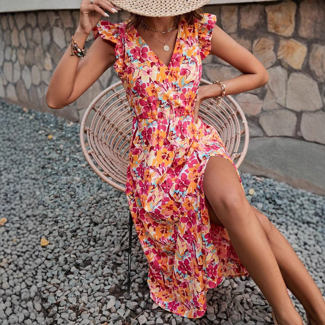 Damen Sommerliches Maxikleid mit Rüschendetails und floralem Design Shopnory