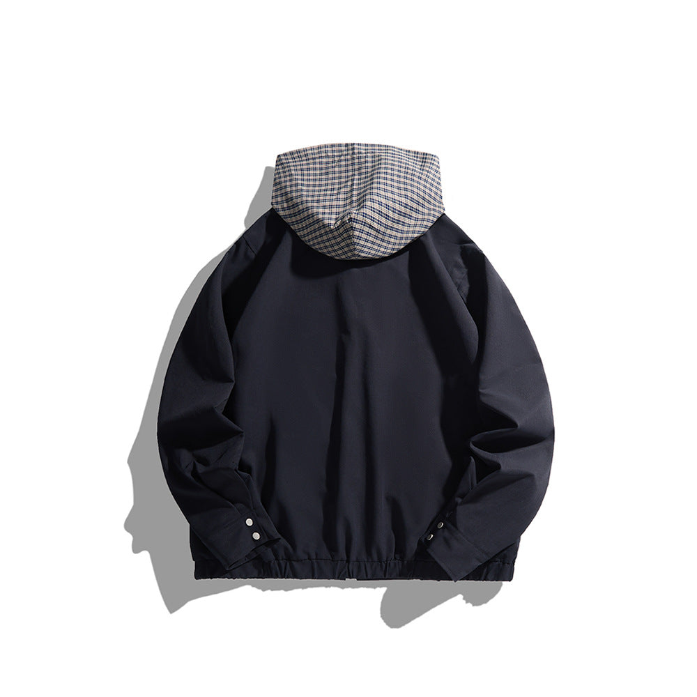 Unisex Leichte Kapuzen-Übergangsjacke mit Karopatch-Brusttasche und elastischem Saum Shop Nory
