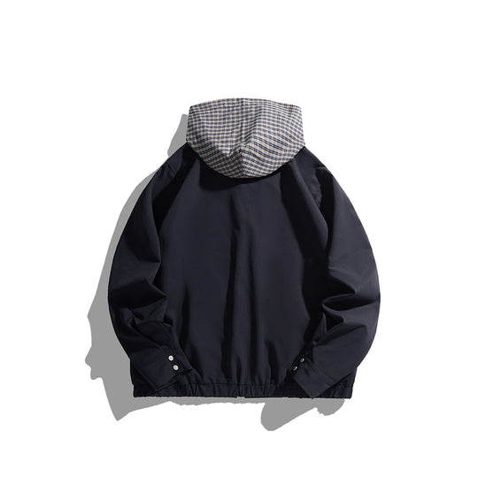 Unisex Leichte Kapuzen-Übergangsjacke mit Karopatch-Brusttasche und elastischem Saum Shop Nory