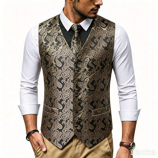 Herren Satin-Jacquard-Weste mit Paisley-Muster und passender Krawatte Shop Nory