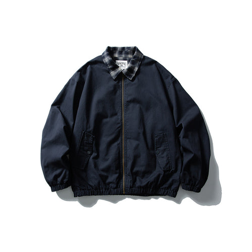Herren Boxy-Canvas-Blousonjacke mit kariertem Hemdkragen und elastischem Saum Shop Nory