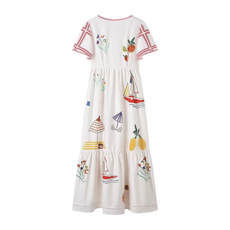 Damen Sommerkleid mit buntem Stickdesign und lockerem Schnitt