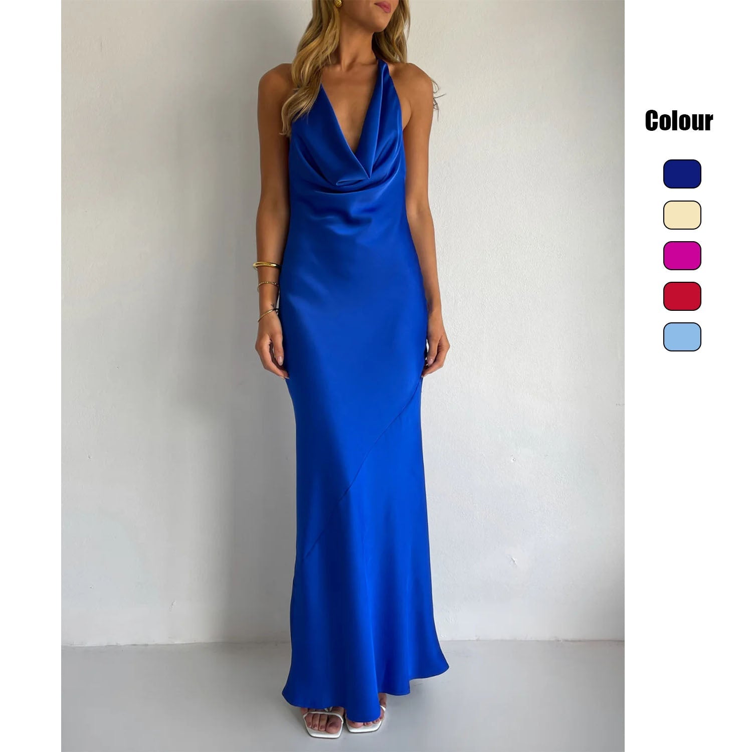 Damen Maxi-Kleid mit schulterfreiem Schnitt und elegantem Drapierungsdesign Shopnory