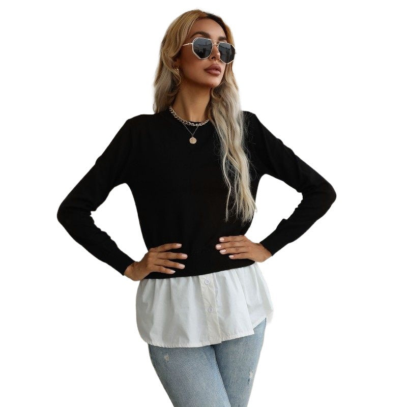 Damen Eleganter Lässiger Pullover mit Hemdunterteil Shop Nory
