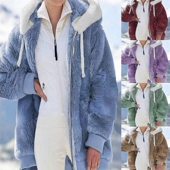Damen nan kuschelige Kapuzen-Teddyjacke mit wattiertem Innenfutter und Rippbündchen Shop Nory