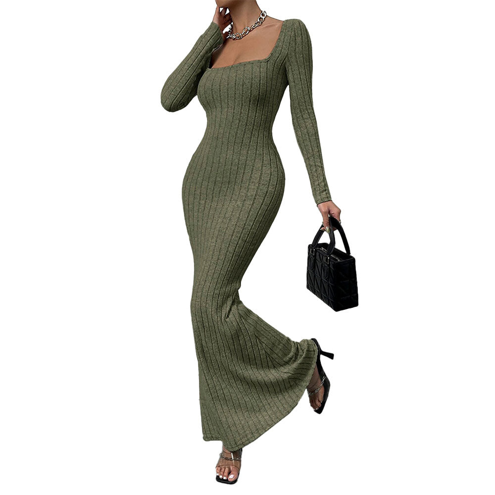 Damen geripptes Sculpting-Maxikleid mit Quadratausschnitt und taillierter Meerjungfrauen‑Silhouette Shop Nory