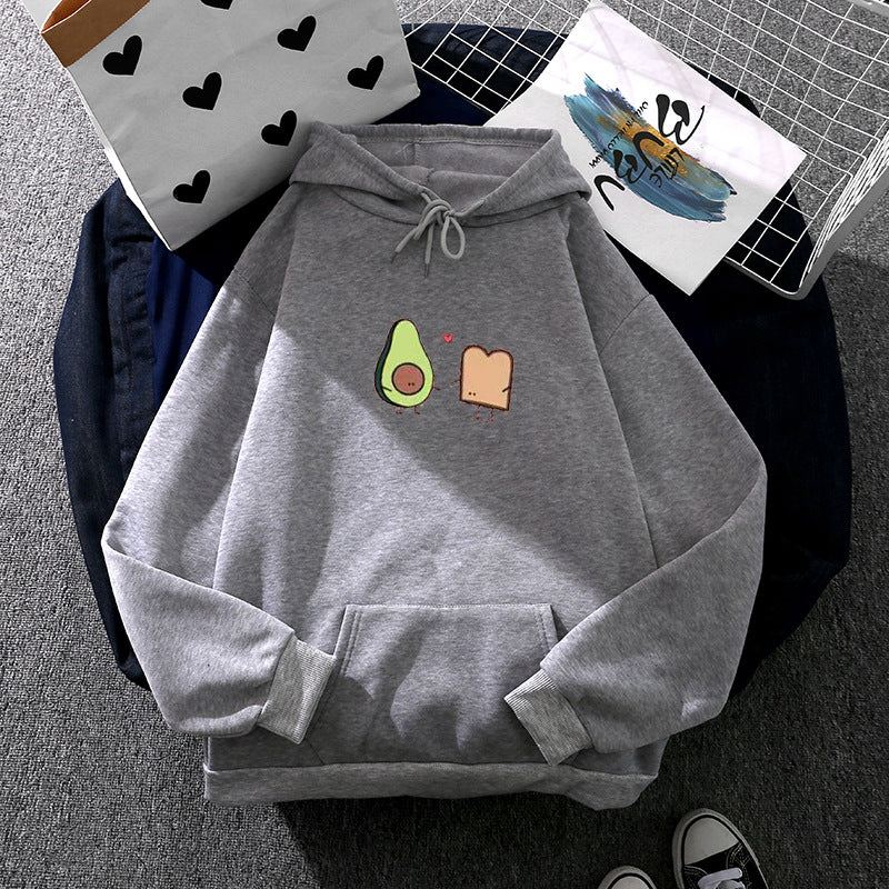 Damen nan gemütlicher Kapuzenpullover mit Avocado‑Toast-Illustration, weichem Fleece-Innenfutter und Kängurutasche Shop Nory