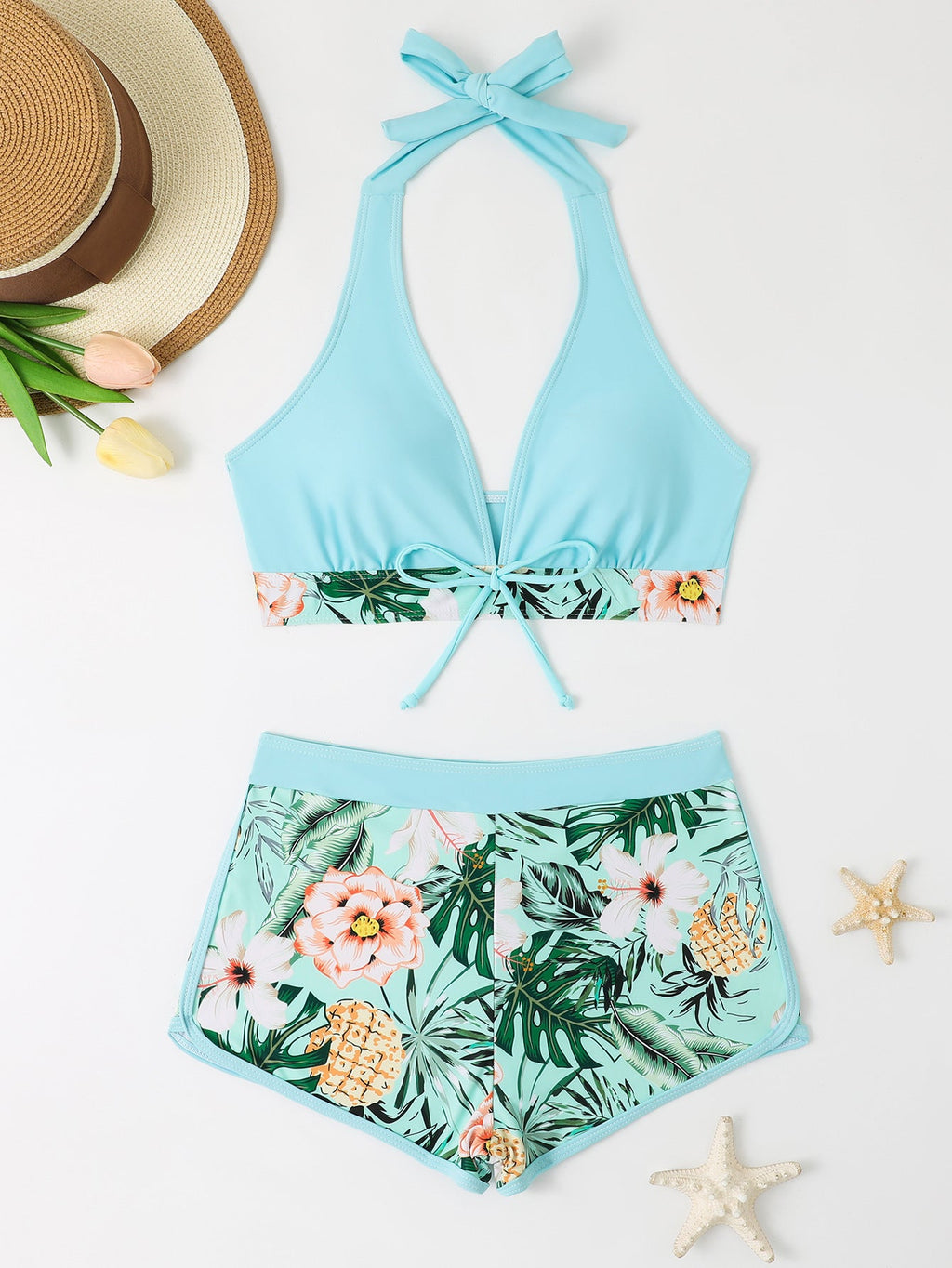 Damen Bikini-Set mit floralem Muster und herausnehmbarem Push-Up-BH