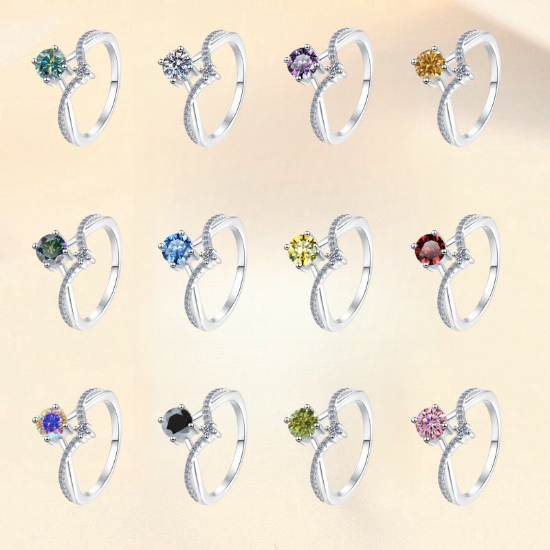 Damen Verlobungsring mit schwarzem Hauptstein und funkelnden Zirkonia-Elementen Shop Nory