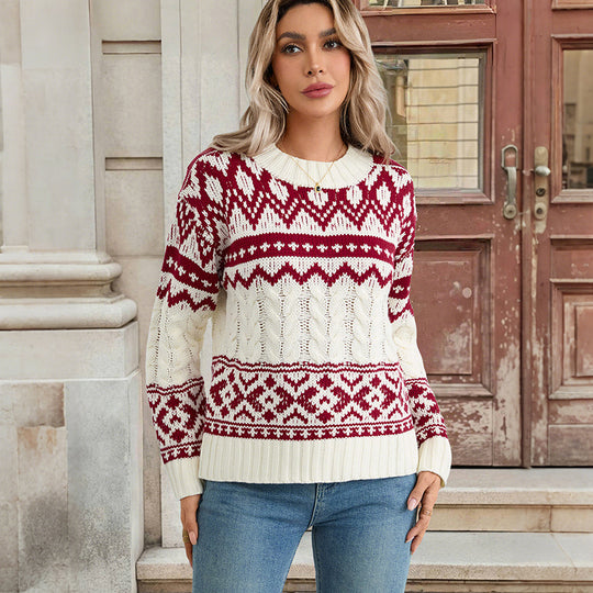 Damen Norweger-Strickpullover mit Zopfmuster und Fair-Isle-Jacquard Shop Nory
