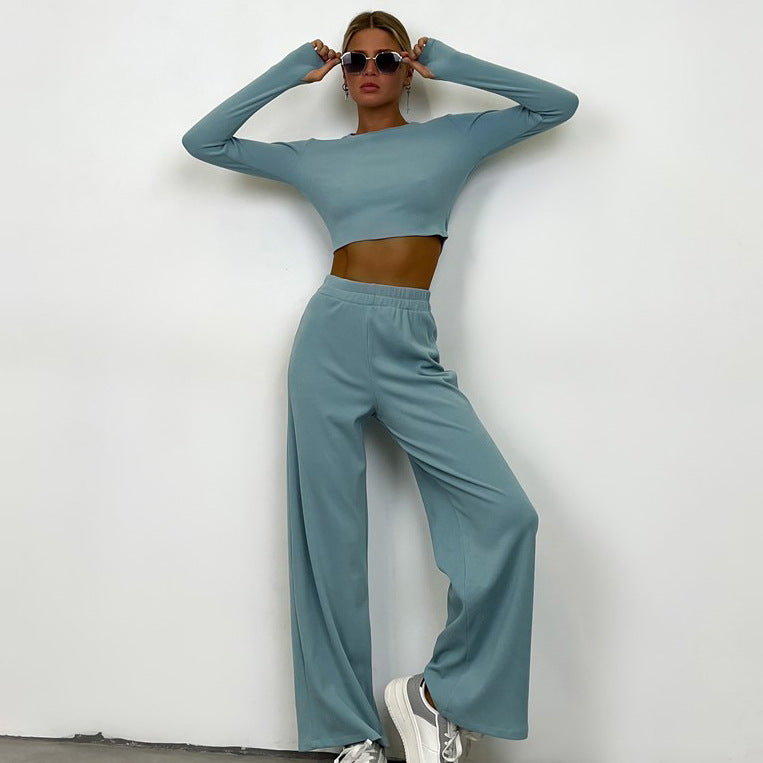 Damen geripptes Cropped-Langarmshirt mit taillierter Passform und elastischem Bundabschluss Shop Nory