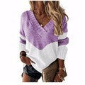 Damen V‑Ausschnitt Strickpullover mit Leo‑Print und Colorblock‑Design Shop Nory