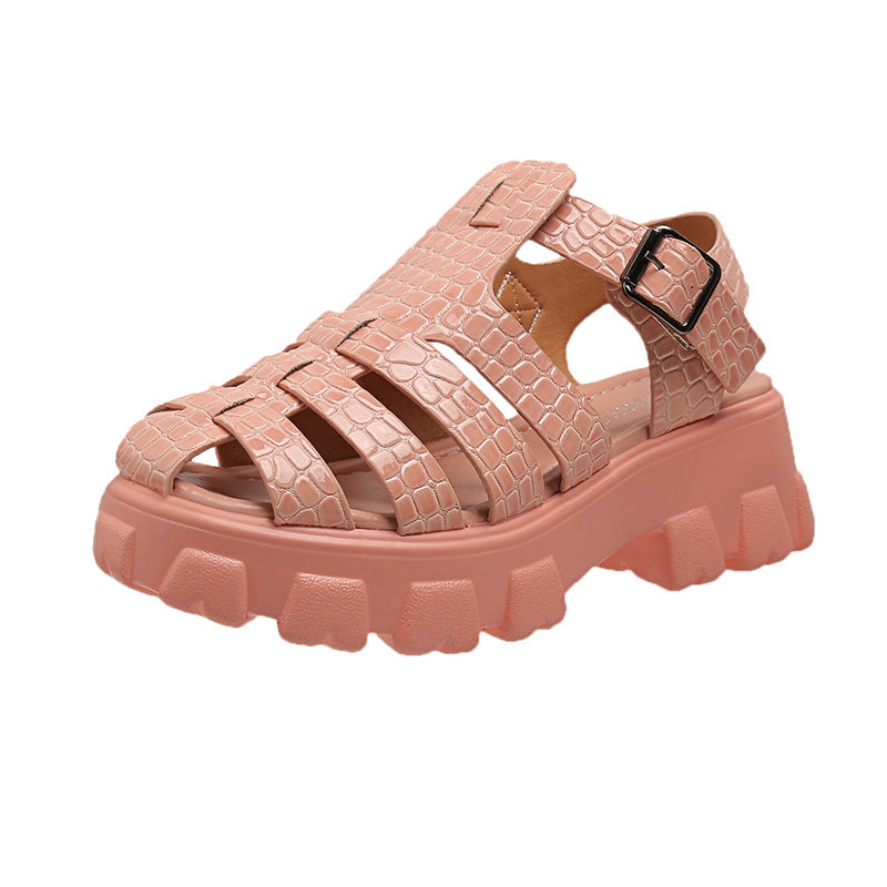Damen Plateau-Sandalen mit trendigem Riemendesign und stabiler Gummisohle